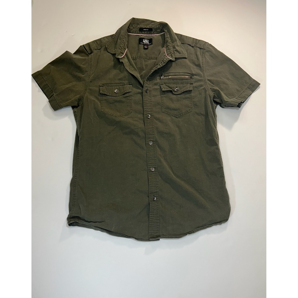 Rock & Republic Button Down Shirt Mens M Olive Green Utility Top Gorpcore Edgy